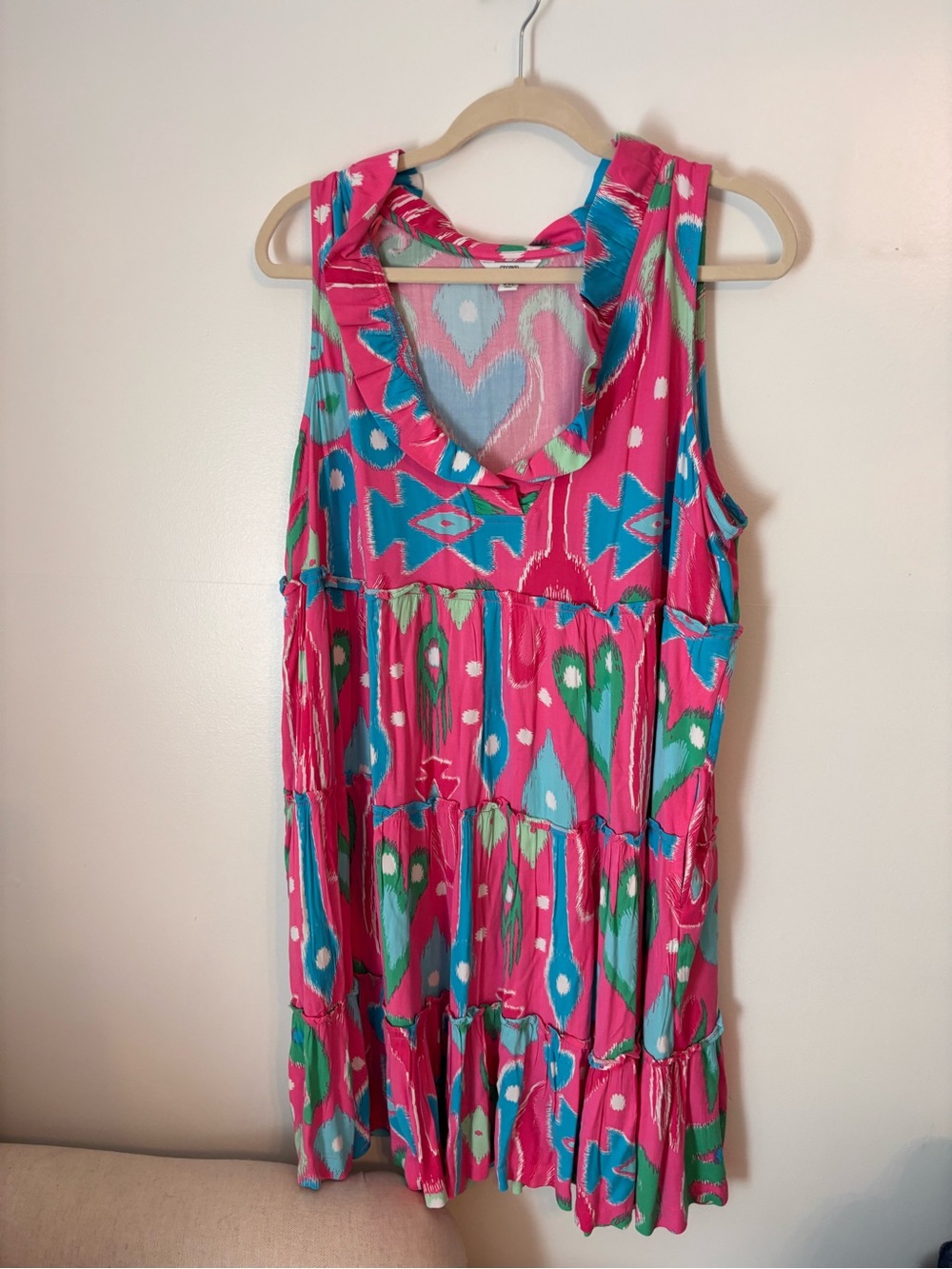 crown & ivy Pink, Turquoise & Green Printed Tiered Dress